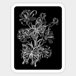 Black and White Butterflies and Flowers Sticker